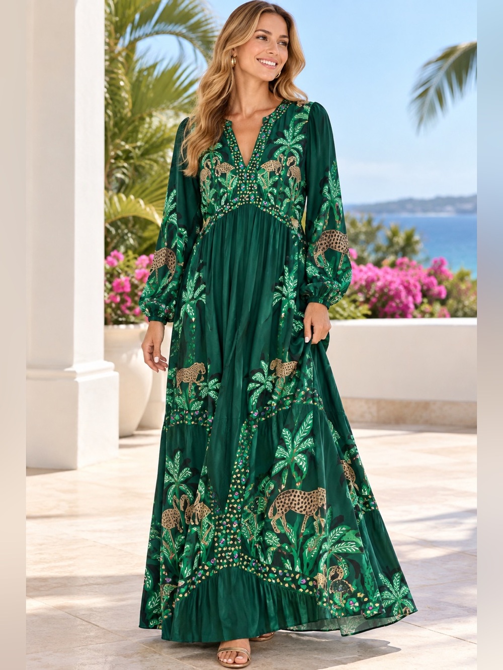 Lilly Pulitzer Green Jungle Print Maxi Dress